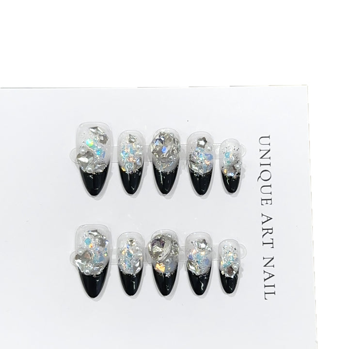 Stiletto Press-On Nail Art Set with Gemstone Accents