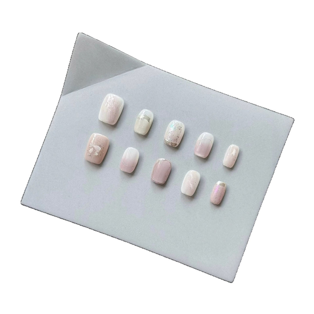 Press-On Nail Art Set with Elegant Marble and Glitter Accents
