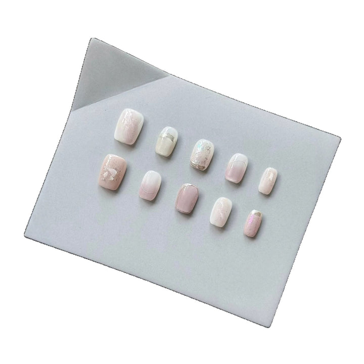 Press-On Nail Art Set with Elegant Marble and Glitter Accents