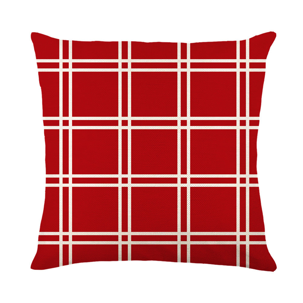 Holiday Linen Throw Pillow Cover with Merry Bright Script and Ribbon Bow Accent