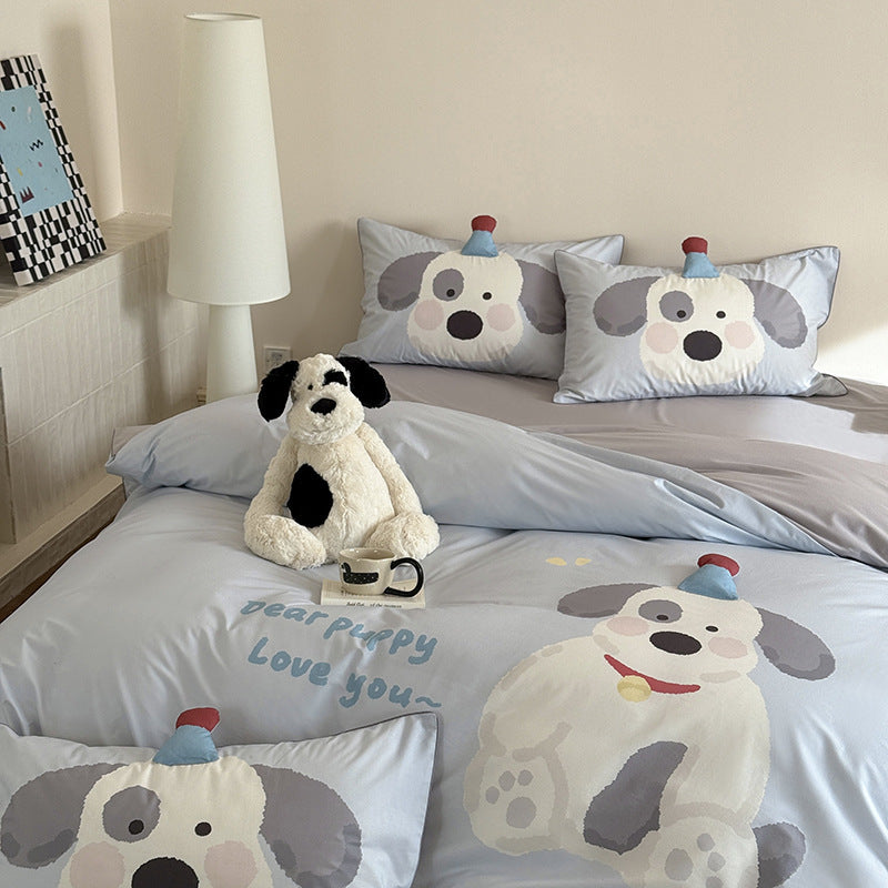 Children's Cartoon Bear Eggplant-Themed Duvet Cover Bedding Set with Pillowcases