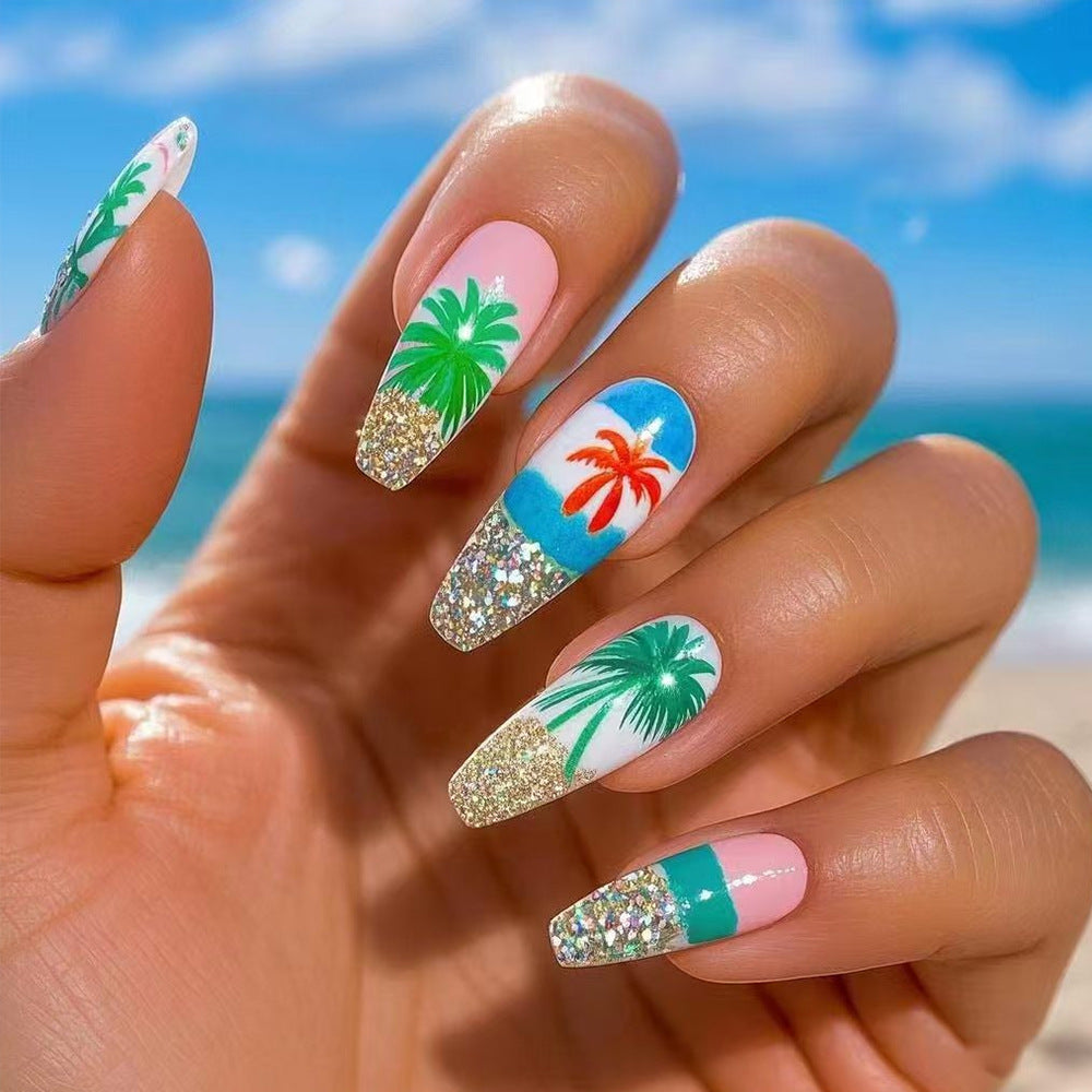 Tropical Palm Tree Press-On Nail Art Stornfield
