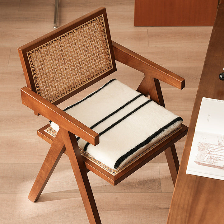 Reversible seat cushion made of teddy plush with non-slip bottom and contrast stripes Stornfield