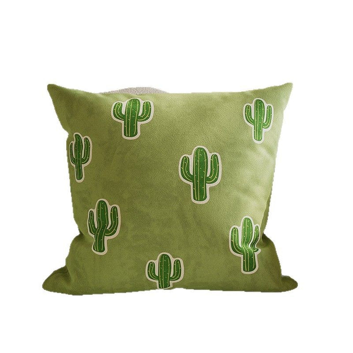 Decorative Square Cotton-Linen Throw Pillow Cover with Cactus Motif and Hidden Zipper