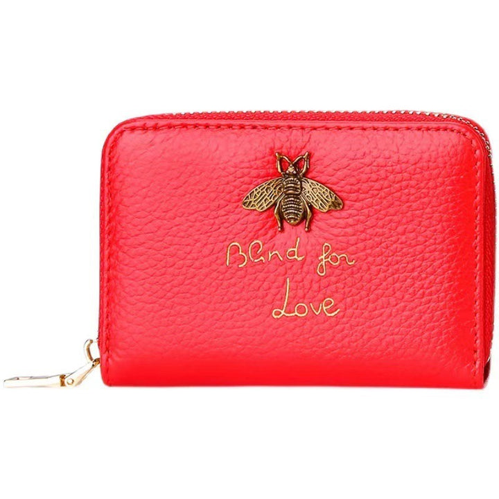 Designer Bee-Embellished Leather Zip-around Wallet Stornfield