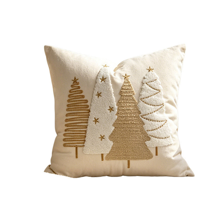 Embroidered Textured Christmas Tree Square Throw Pillow Cover