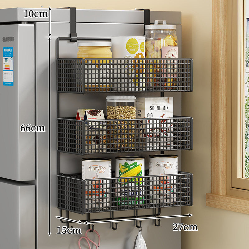 Over-the-Fridge Stacked Metal Mesh Hanging Storage Basket
