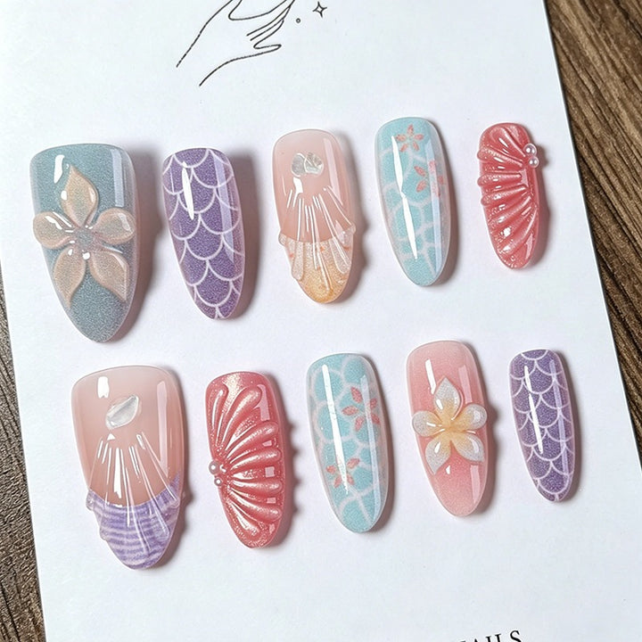 Artificial nail set with floral accents and elegant 3D details Stornfield