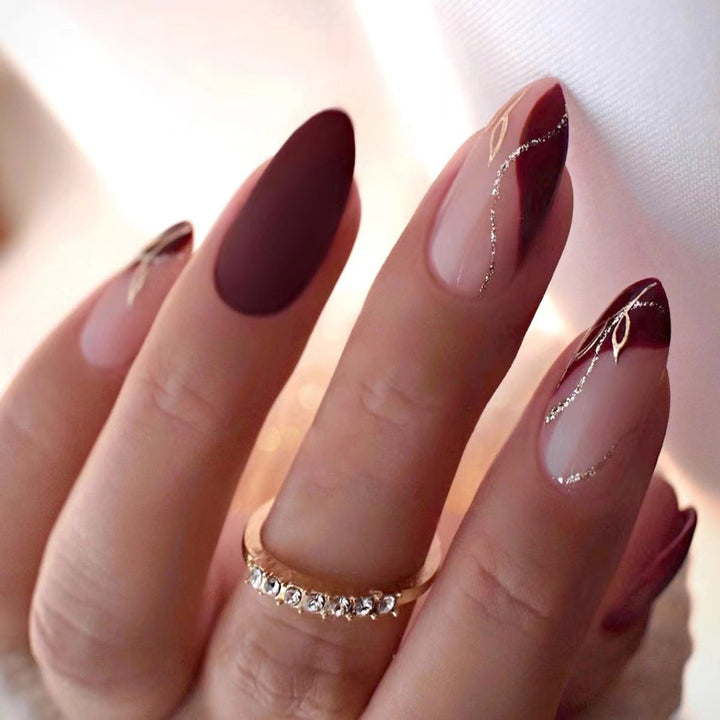 Elegant Matte and Glossy Almond-Shaped Press-On Nail Extensions Stornfield