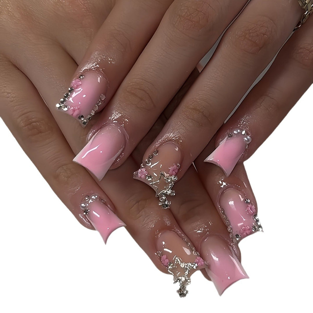 Glamorous 3D Press-On Nail Set with Star Accents Stornfield