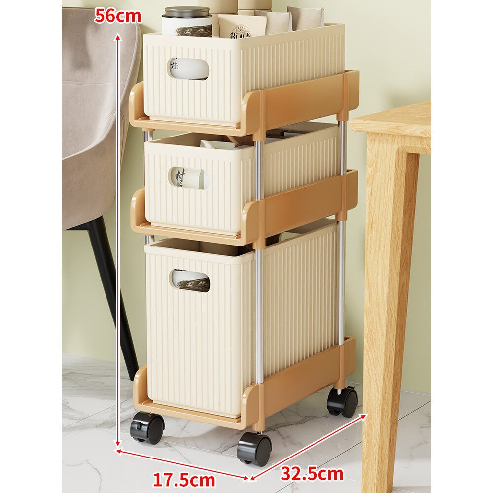 Slim Stackable Two-Tier Plastic Storage Bin Organizer with Removable Baskets