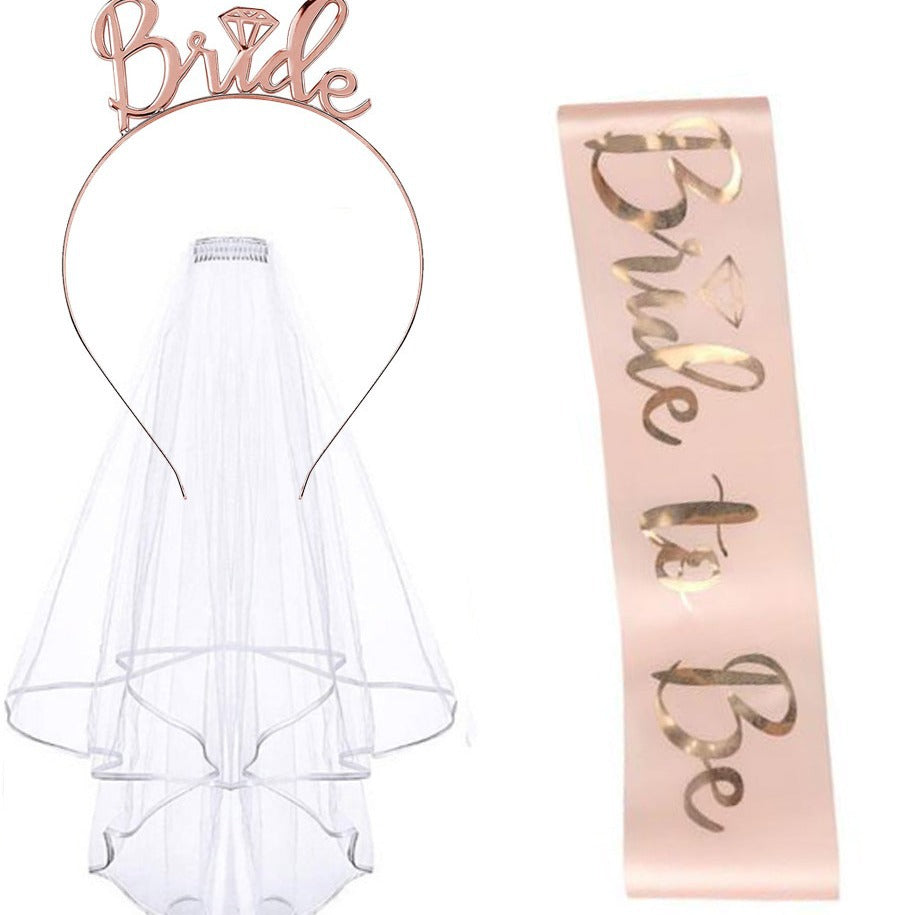 Women's bridal accessories set with shimmering veil and personalized sash Stornfield