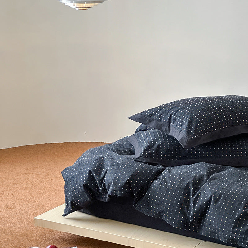 Breathable cotton bed linen set with fine dot stripe texture