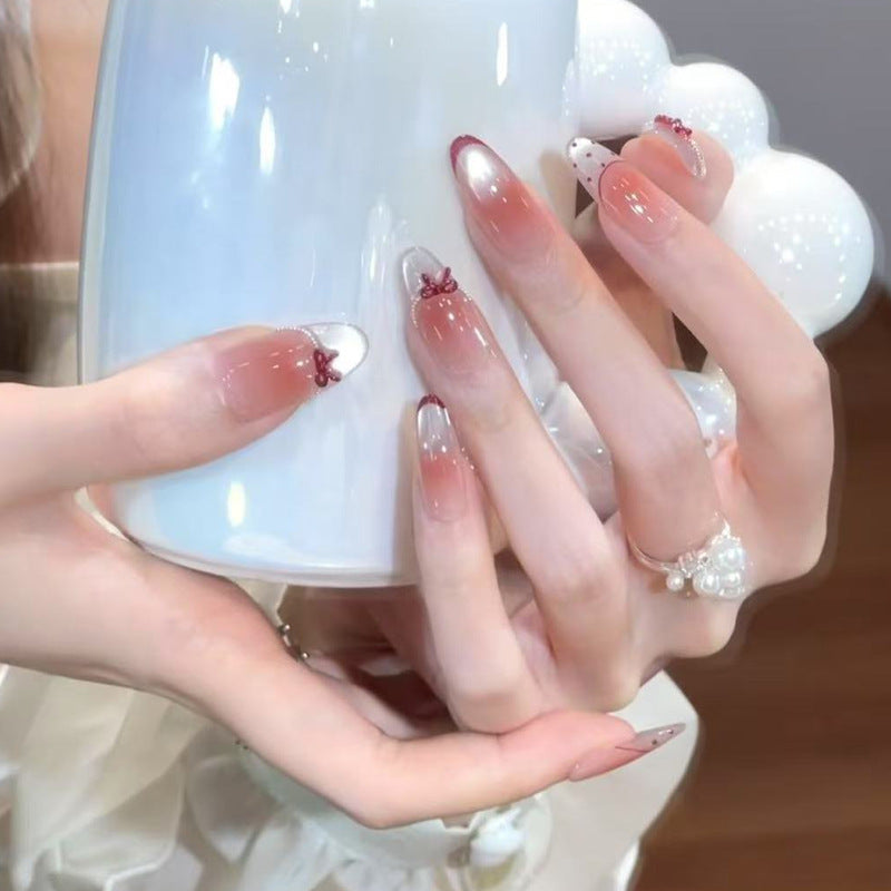 Artistic Press-On Nail Set with Floral and Gradient Design Stornfield
