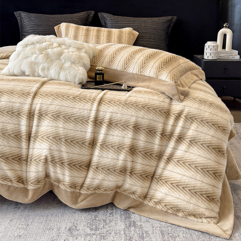 Plush Reversible Faux Fur Comforter with Chevron Quilted Microfleece Backing