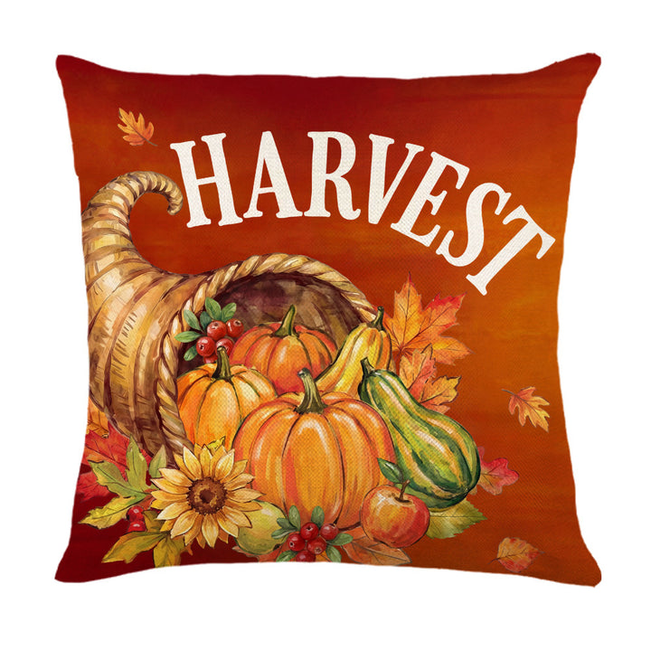 Decorative Autumn Basket Pumpkin Sunflower Square Pillow Cover with Hidden Zipper