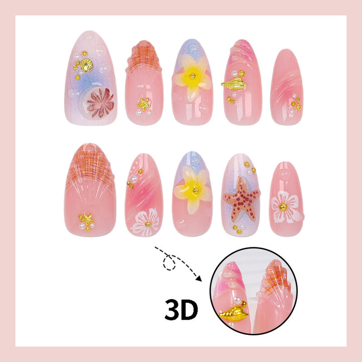 Artificial nail set with maritime designs and glittering accents Stornfield