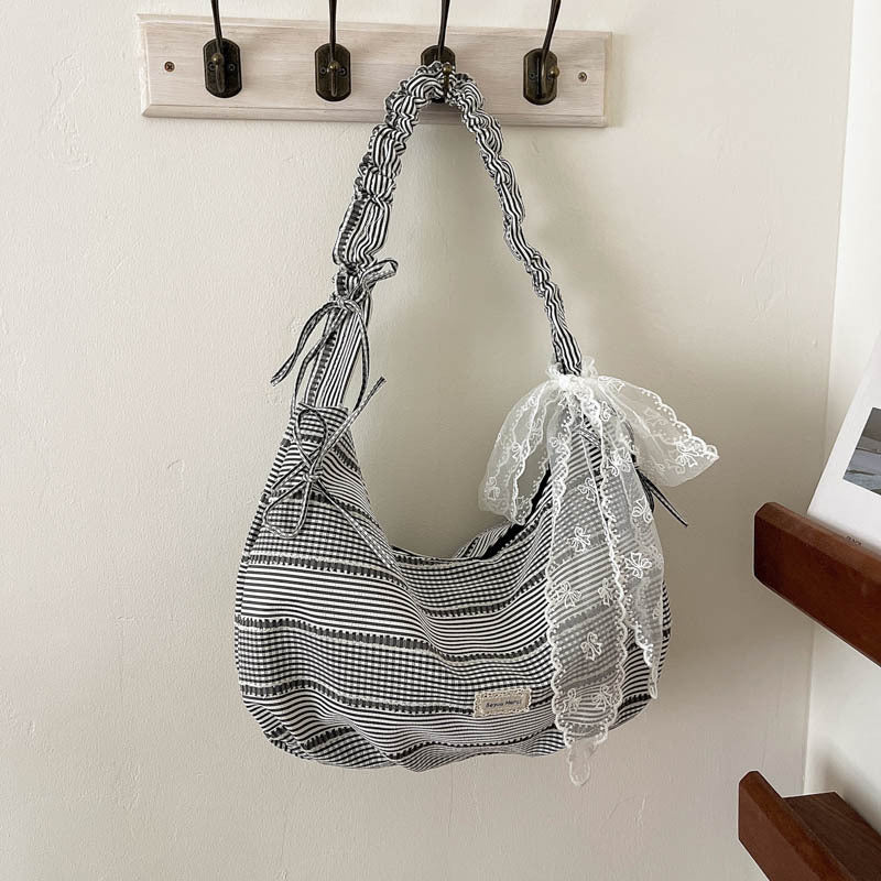 Ruffled Striped Shoulder Bag