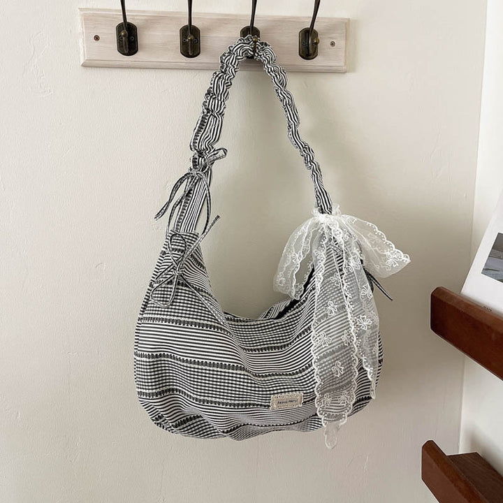 Ruffled Striped Shoulder Bag