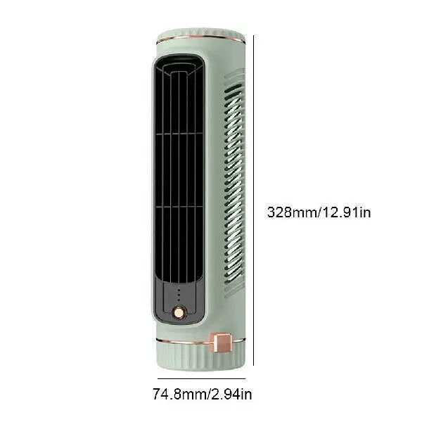 Unisex one-size compact rechargeable personal cooling stand fan with adjustable vertical louvers, multi-speed USB charging, and decorative sticker set Stornfield