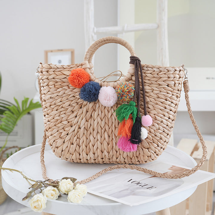 Basket bag with colorful pompons Stornfield