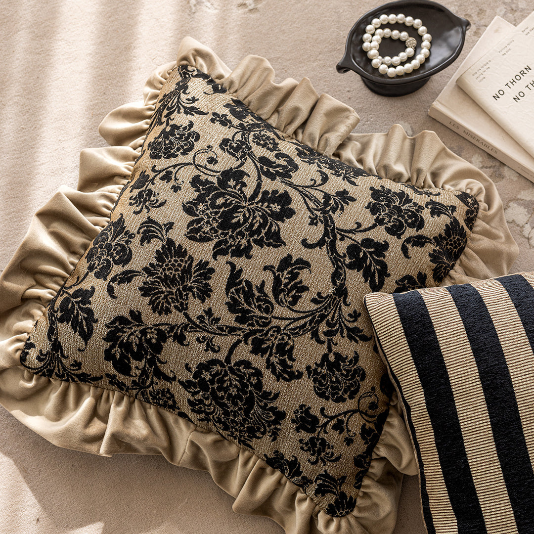 Fluffy decorative pillow with floral pattern