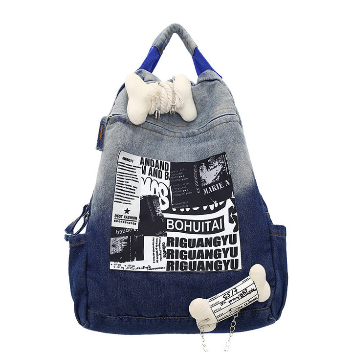 Creative Graphic Print Denim School Backpack Stornfield