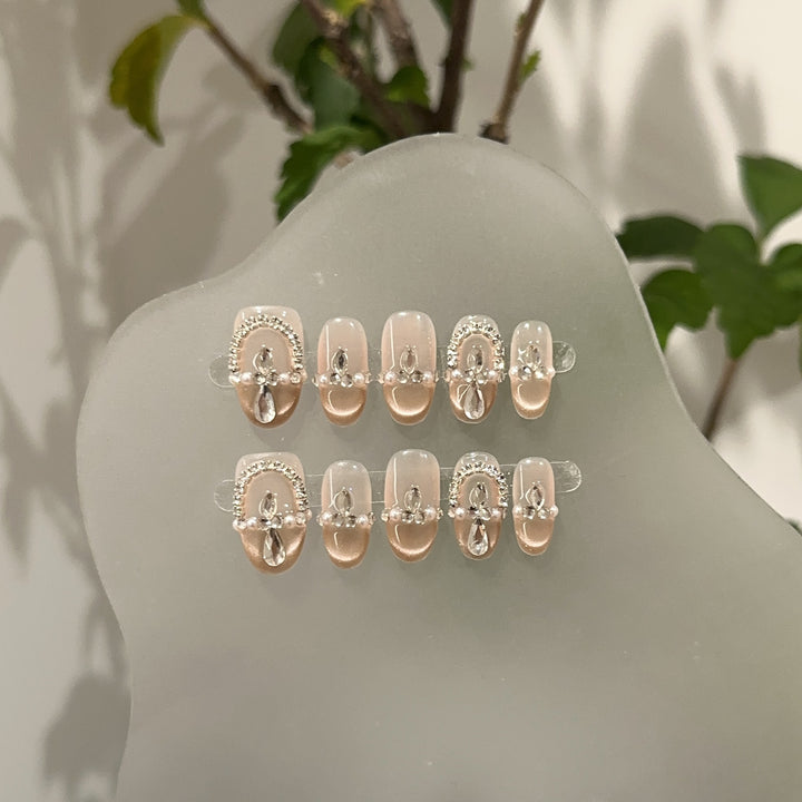 Elegant Decorative Crystal-Accented Press-On Nail Set