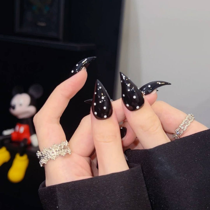 Spiked Stiletto Press-On Nail Set with Gem Accents