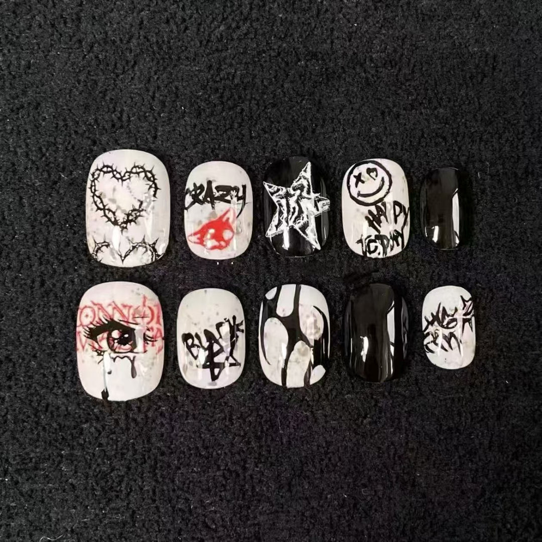 Artistic Press-On Nail Set with Geometric Designs Stornfield