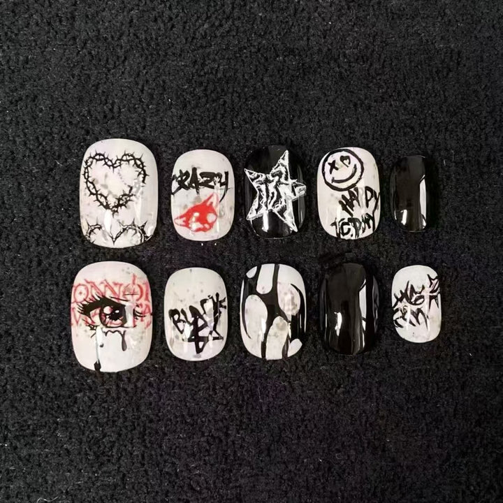 Artistic Press-On Nail Set with Geometric Designs Stornfield