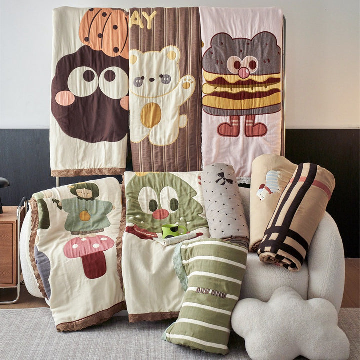 Quilted Cartoon Cotton Duvet Cover Set with Soft Reversible Sherpa Lining