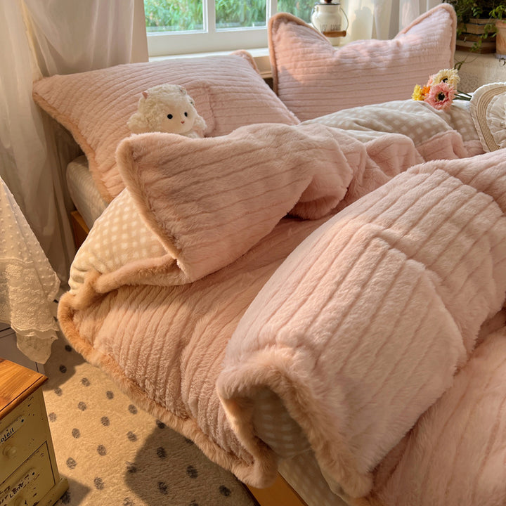 Plush Faux Fur Reversible Comforter Set