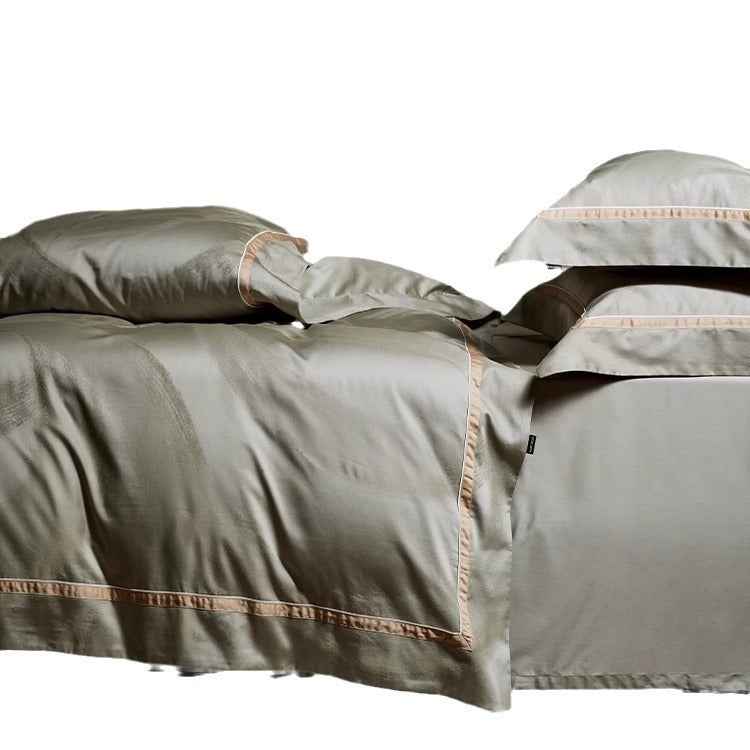 Cotton-Sateen Duvet Cover Set with Contrast Piped Border and Subtle Jacquard Motif