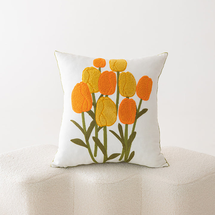Embroidered Botanical Throw Pillow Cover