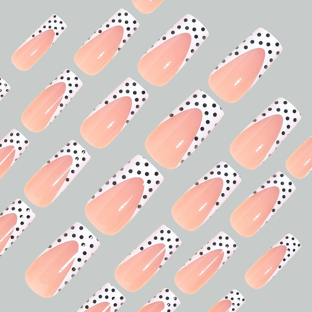 Artistic Long Press-On Nail Tips with Polka Dot Design Stornfield