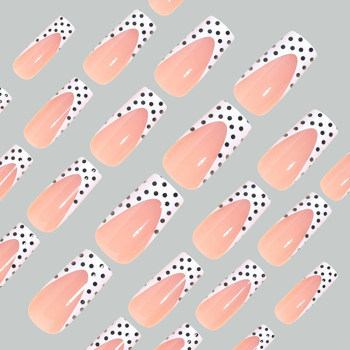 Artistic Long Press-On Nail Tips with Polka Dot Design Stornfield