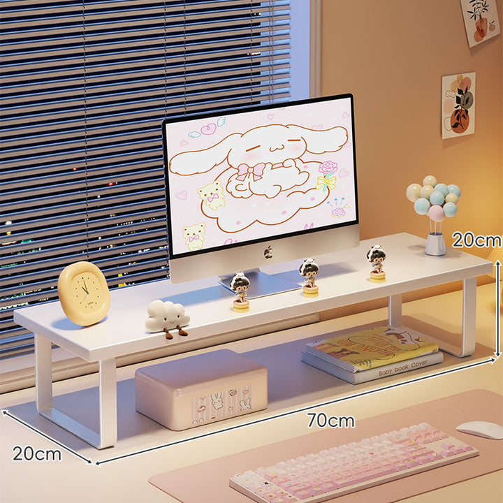 Elevated Monitor Riser Stand with Wood-Effect Top Metal Frame and Under-Shelf Storage