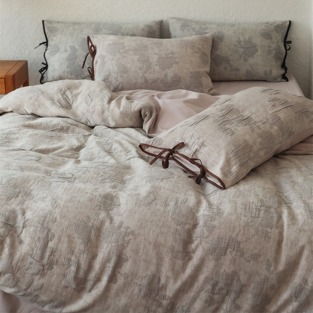 Reversible Textured Linen-Feel Duvet Cover Set with Jacquard Weave and Envelope Pillow Shams