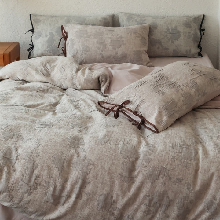 Reversible Textured Linen-Feel Duvet Cover Set with Jacquard Weave and Envelope Pillow Shams