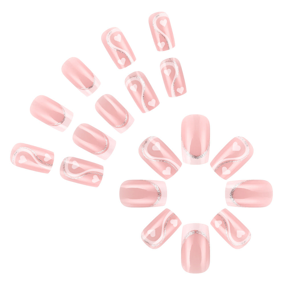 Elegant Heart-Embellished Gel Press-On Nails Stornfield