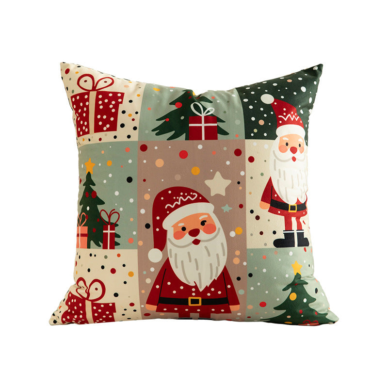 Christmas square decorative pillow with patchwork print and soft microfiber cover