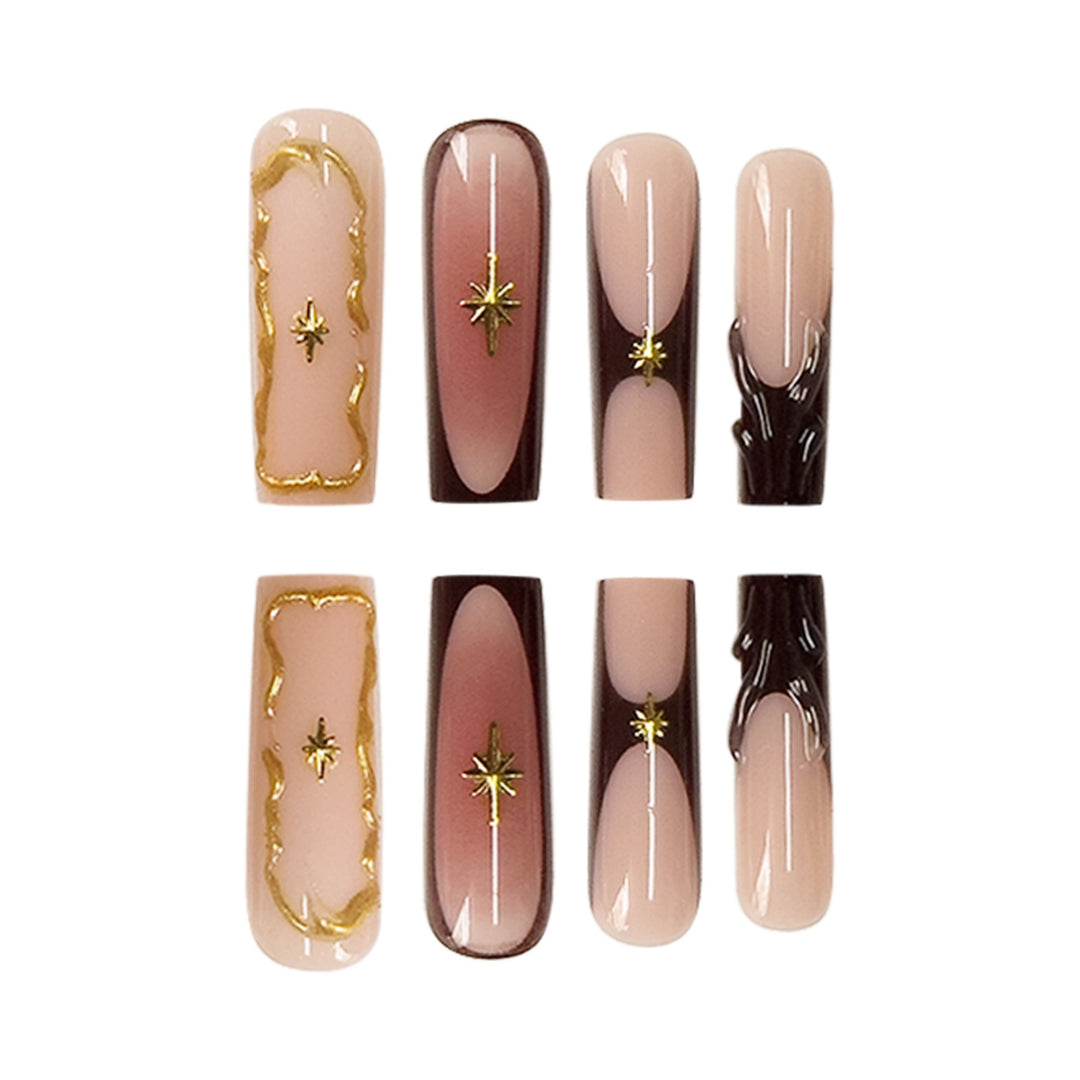 Luxurious Statement Stiletto Press-On Nails with Gold Accents Stornfield