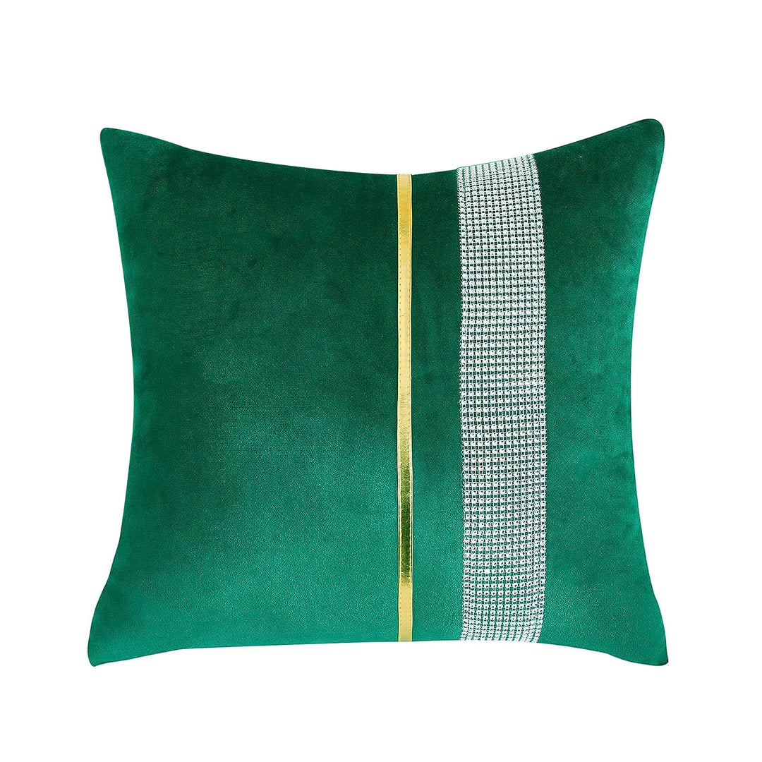 Decorative Velvet Square Throw Pillow with Metallic Trim and Rhinestone Band