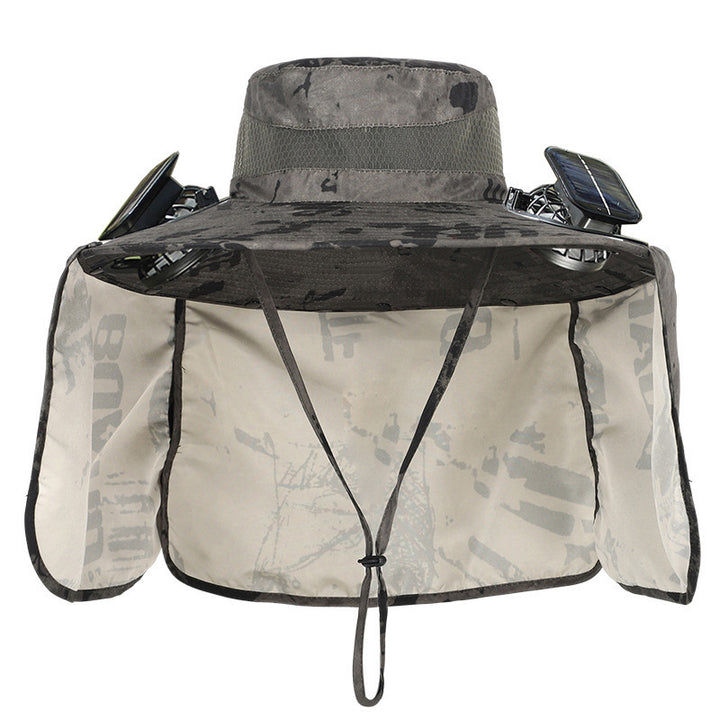 Sun hat with neck protection and integrated solar-powered dual fans Stornfield