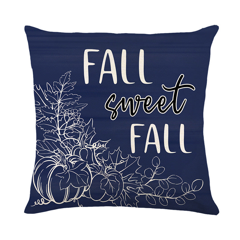 Seasonal Autumn Script Cushion Cover with Pumpkin and Leaf Line Art