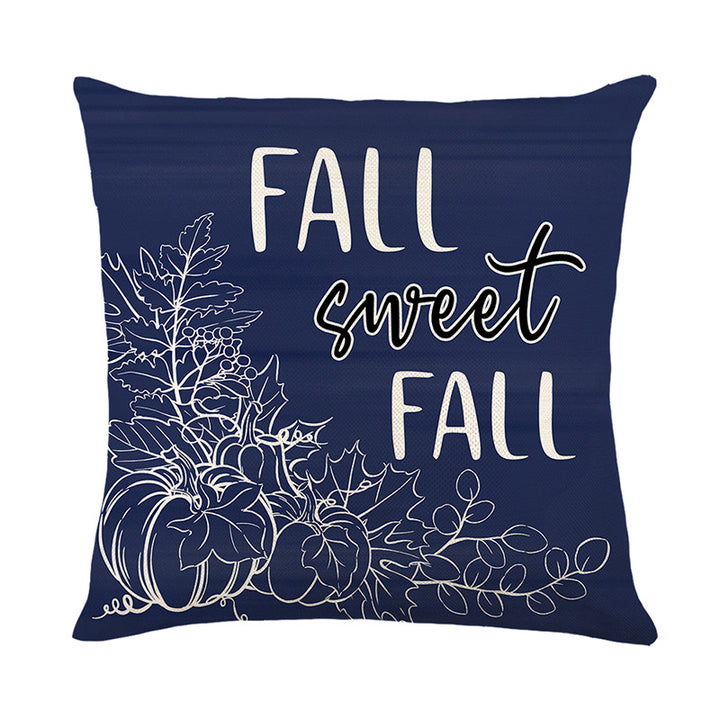 Seasonal Autumn Script Cushion Cover with Pumpkin and Leaf Line Art