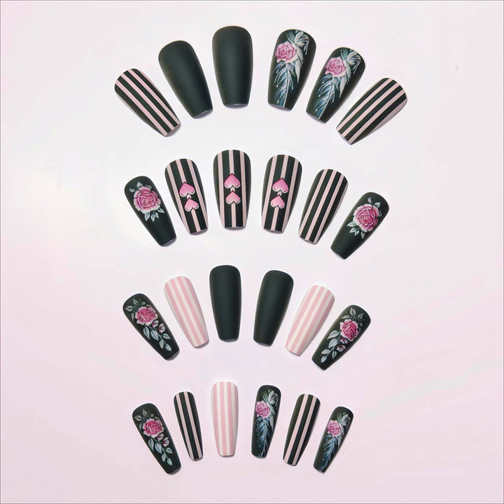 Artificial nails with romantic roses and heart designs Stornfield
