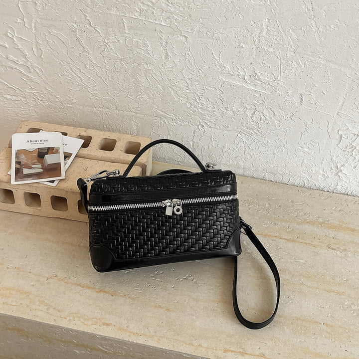 Woven Leather Cosmetic Handbag