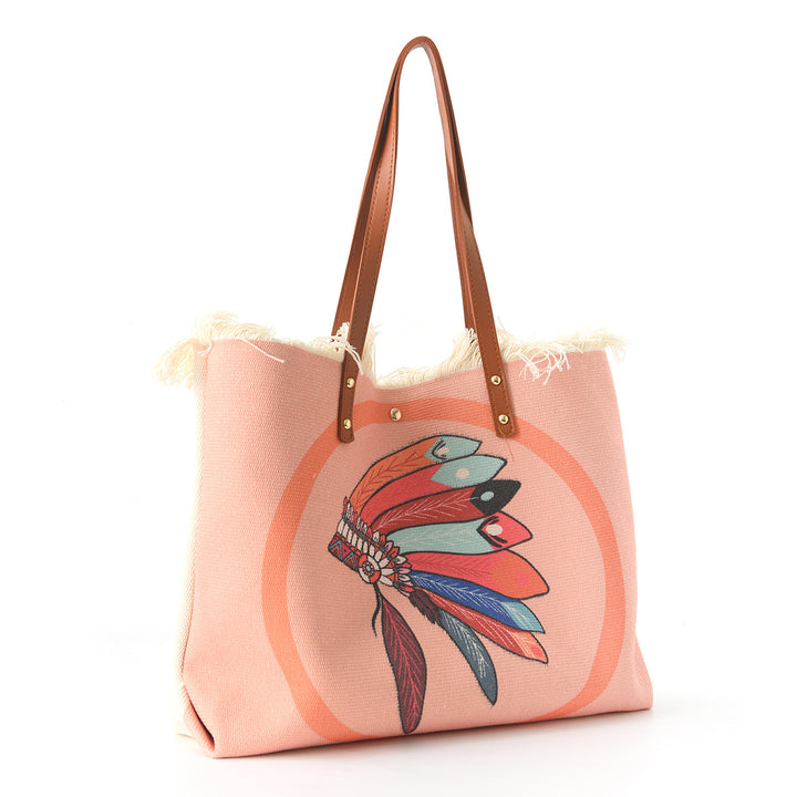 Beach bag with floral pattern and fringes Stornfield